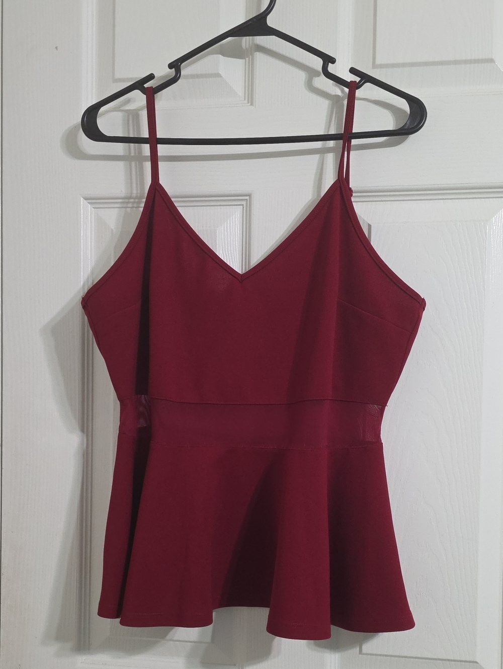 Spaghetti Strap Peplum Blouse in Wine